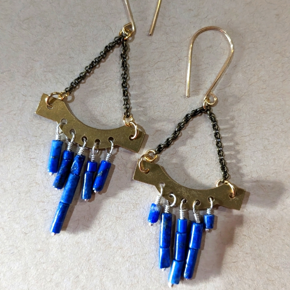 NEW SEAWORTHY Lapis Brass Earrings